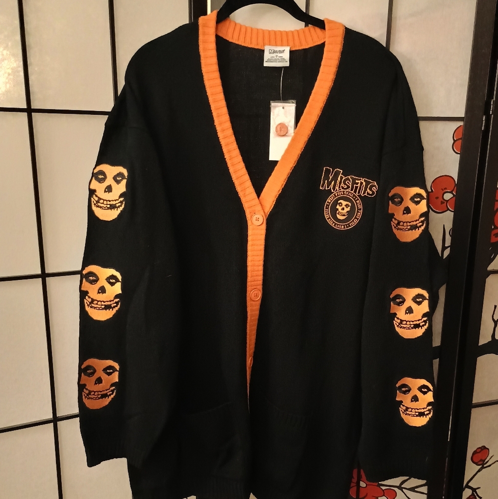 🆕 MISFITS Black And Orange Skull Cardigan 2X